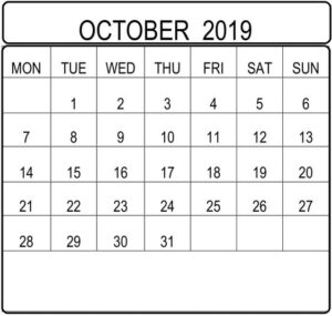 October 2019 Calendar With Holidays USA