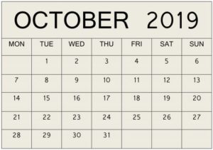 October Calendar 2019 Free Download