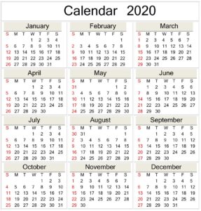 Printable 2020 Calendar Template