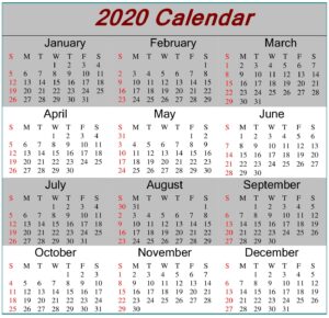 Printable 2020 Yearly Calendar