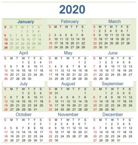 Printable Calendar 2020