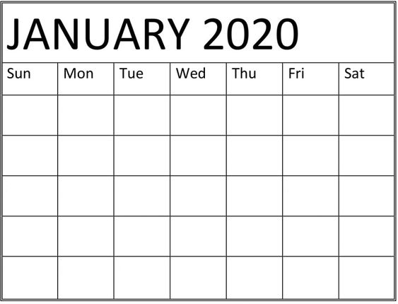 Printable January 2020 Calendar Template