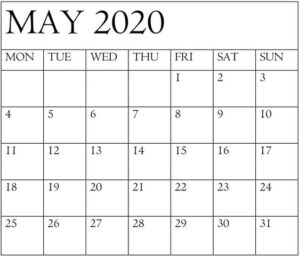 Printable May 2020 Calendar Template