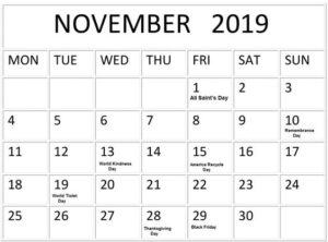 Printable November 2019 Calendar Monthly Planner