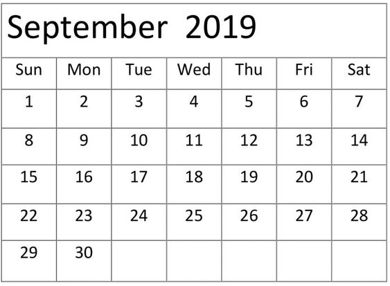 Printable September 2019 Calendar Editable