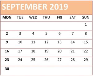 Printable September 2019 Calendar Template