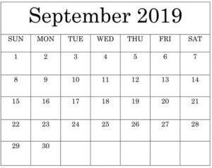 September 2019 Blank Calendar Template