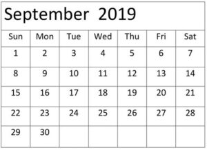 September 2019 Calendar Weekly
