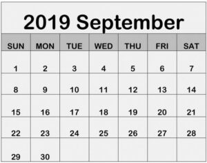 September 2019 Printable Calendar Free Print