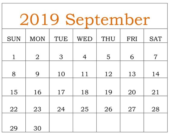 September 2019 Printable Calendar Vertical
