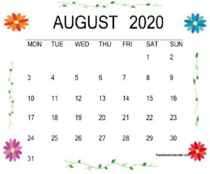 August 2020 Calendar Template Design