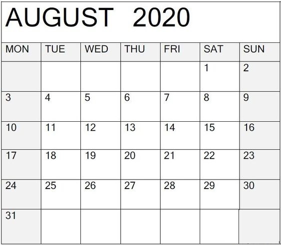 Read more about the article August 2020 Calendar Printable Design