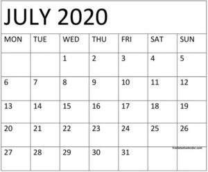 Blank July 2020 Calendar Template