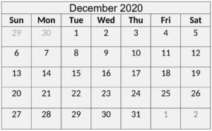 December 2020 Calendar Printable Word