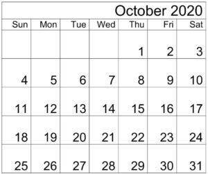Free Printable October 2020 Calendar PDF