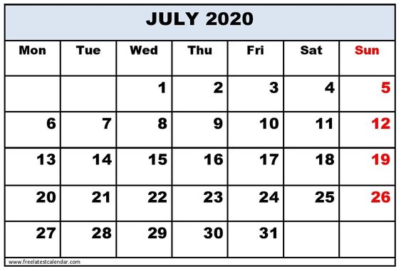 July 2020 Calendar With Holidays India