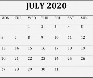 July 2020 Calendar With Holidays Notes