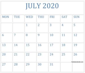 July 2020 Printable Calendar Template