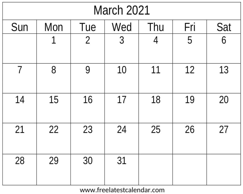 March 2021 Calendar