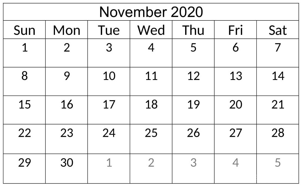 Read more about the article November 2020 Calendar Template Free Download