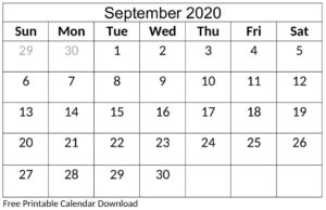 Printable September 2020 Calendar Template
