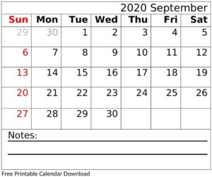 September 2020 Calendar Design