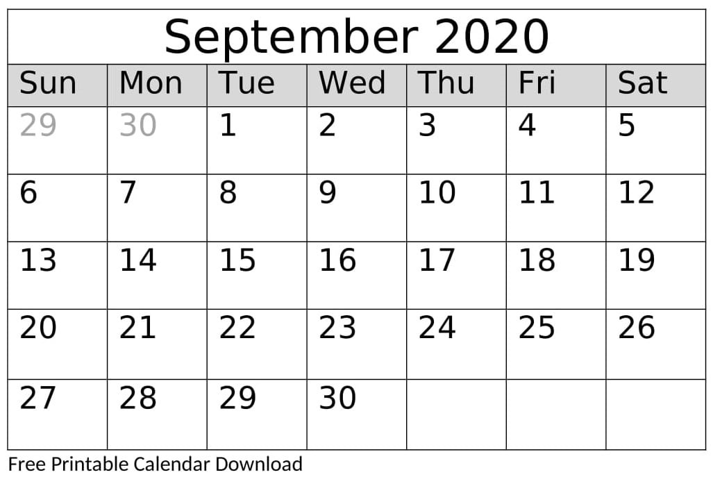 September 2020 Calendar Template Floral