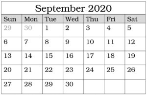 September 2020 Calendar With Holidays