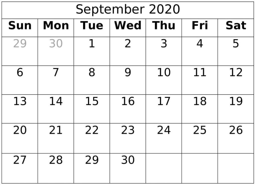 September Calendar 2020 Template
