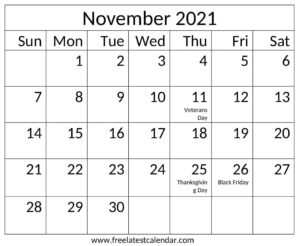 Read more about the article November 2021 Calendar Monthly Template