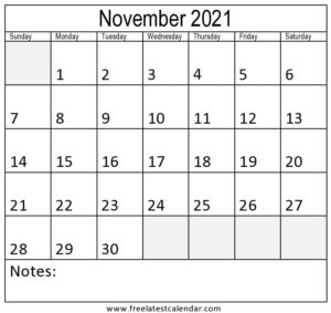 November 2021 Calendar With Holidays