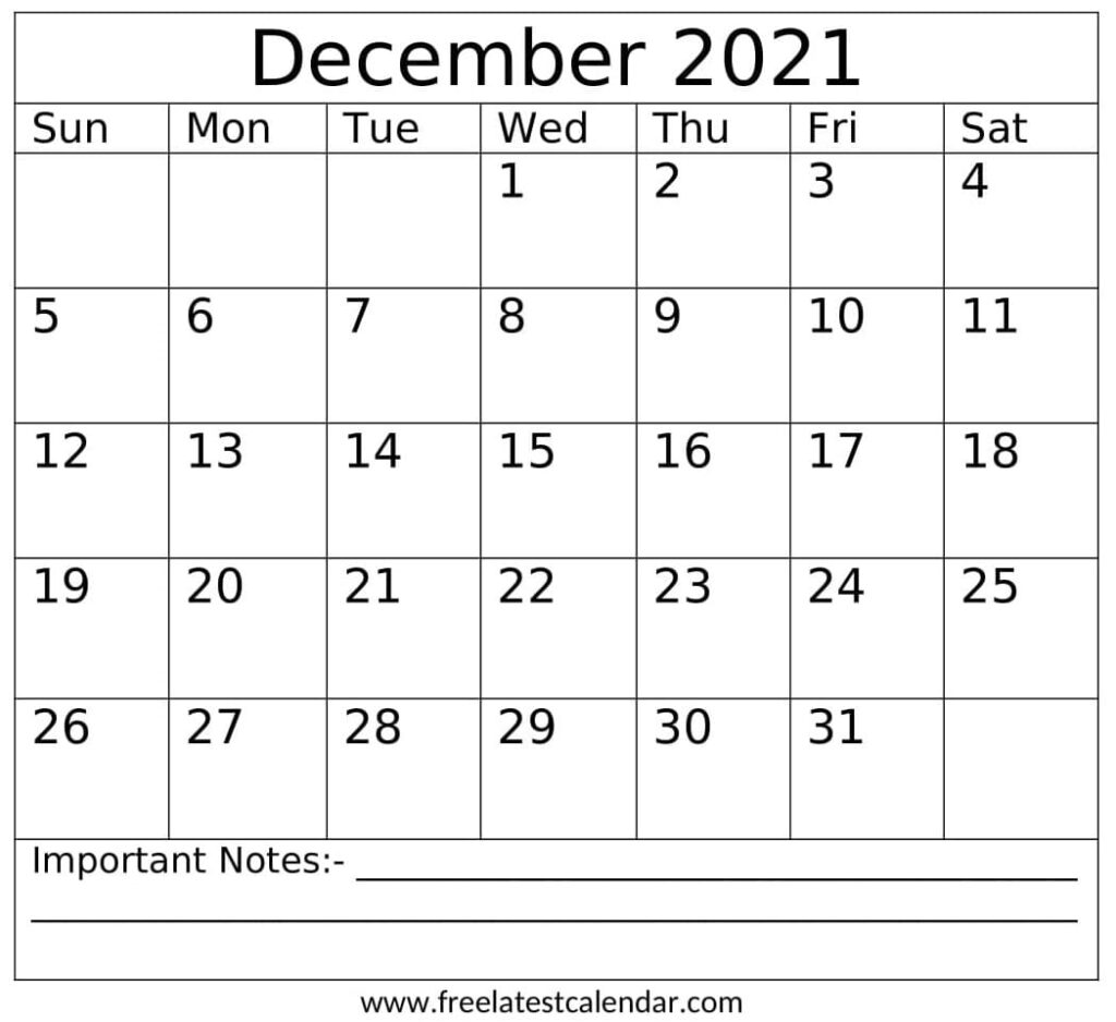 December 2021 Calendar With Holidays Printable