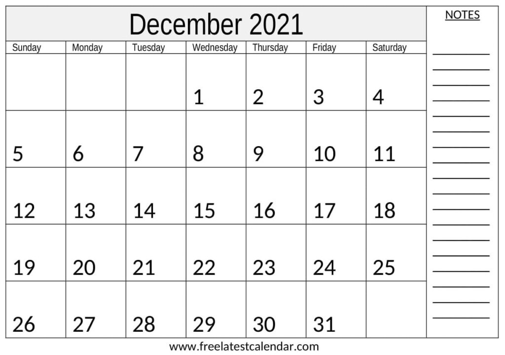 December 2021 Calendar With Holidays Template