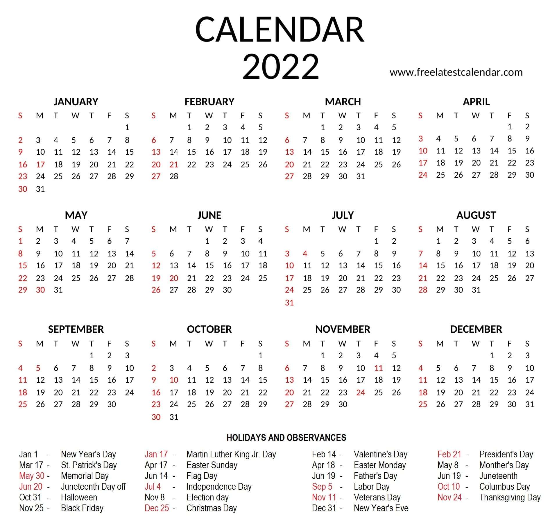 You are currently viewing YEAR 2022 CALENDAR PRINTABLE WITH HOLIDAYS