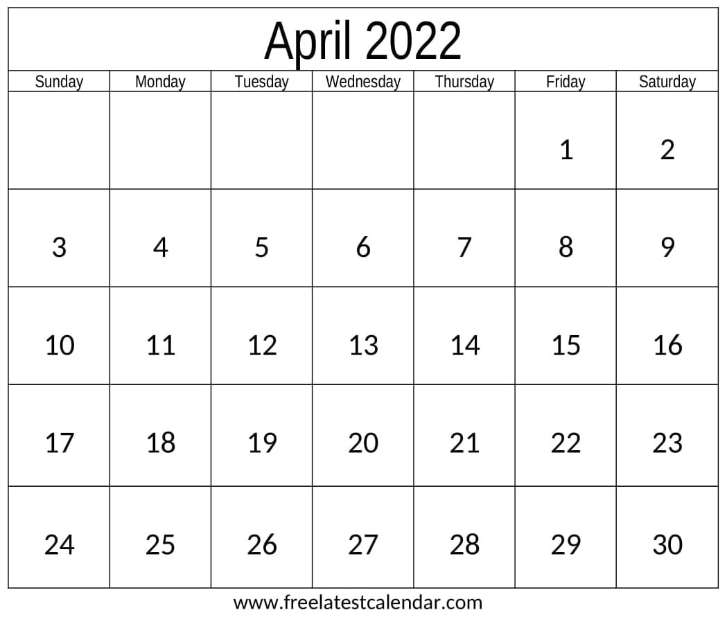 Read more about the article APRIL 2022 CALENDAR WITH HOLIDAYS