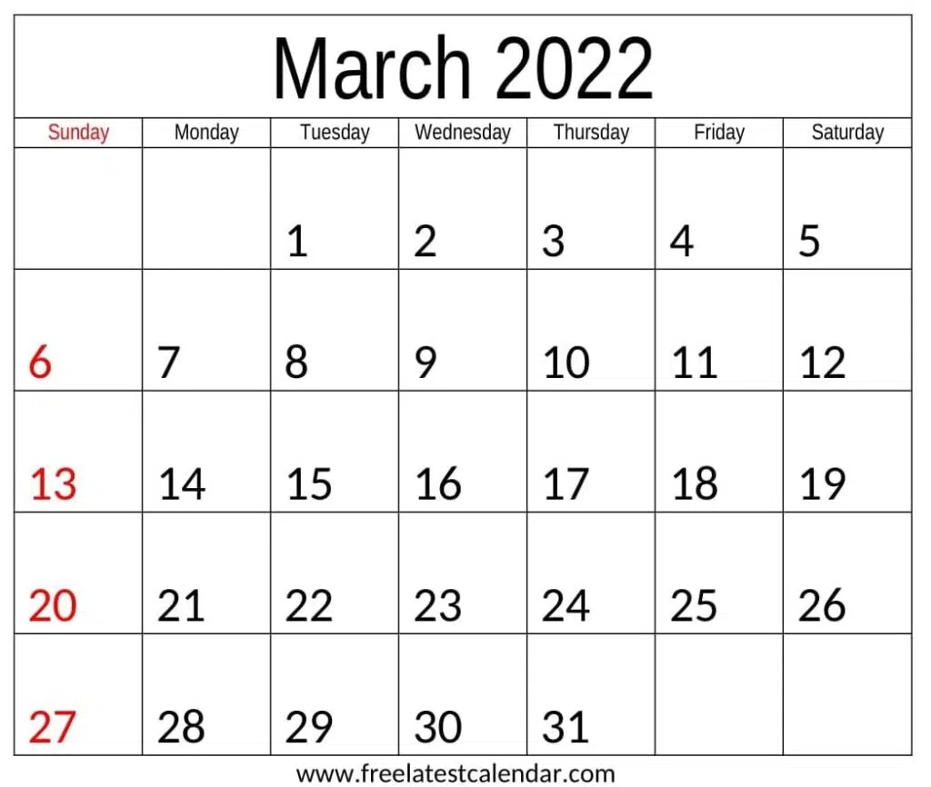 Printable March 2022 Calendar