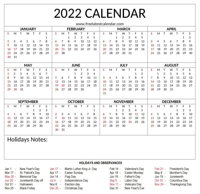 Free Latest Calendar - Free Printable Calendar & Holidays Template