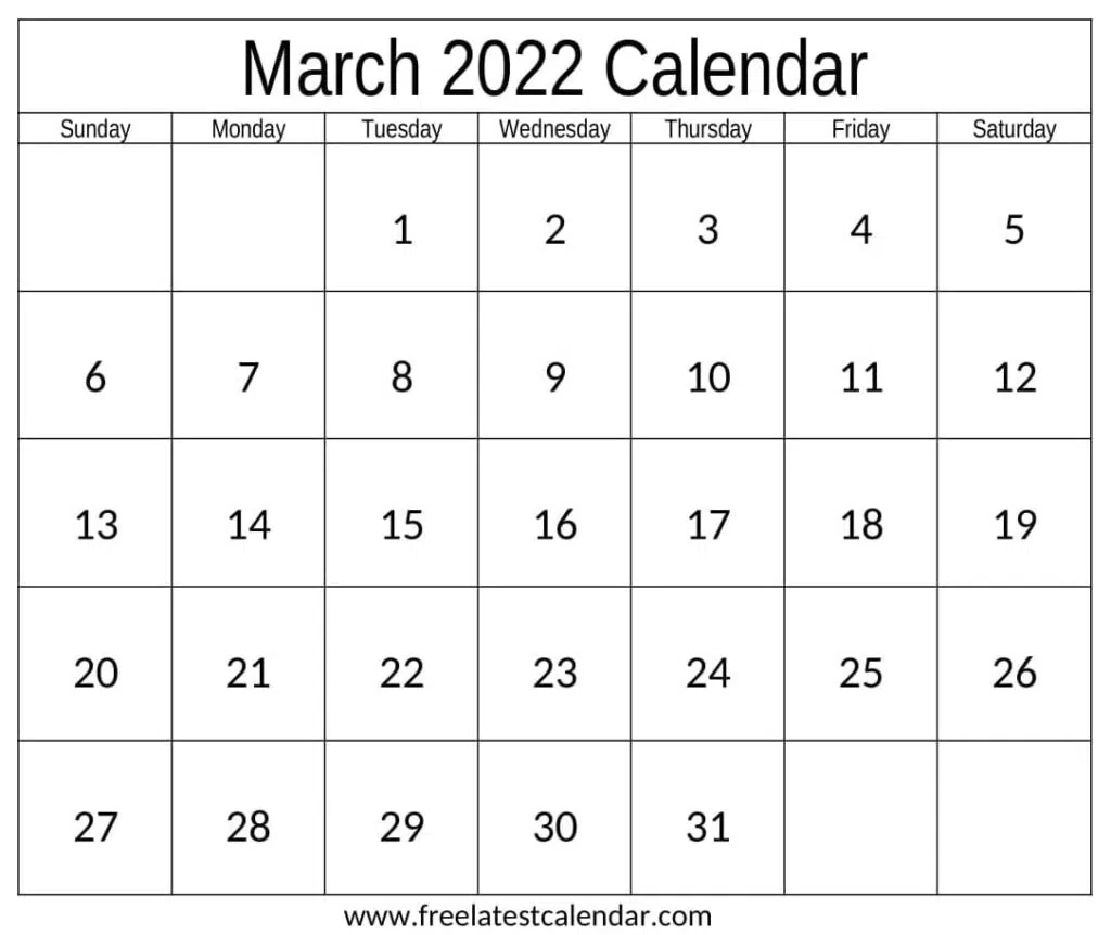 March 2022 Calendar With Holidays